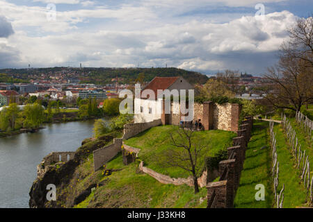 Prague,Czech Republic - April  23,2017: View from Vysehrad after rain.Vysehrad is a historic fort located in the city of Prague. It was built, probabl Stock Photo