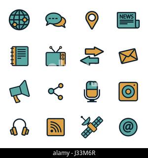 Vector flat media icons set on white background Stock Vector