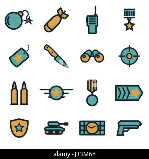 Vector flat military icons set on white background Stock Vector