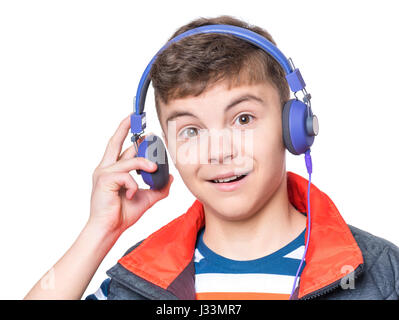 Teen boy with headphones Stock Photo