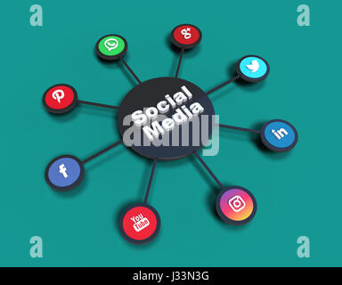 social media icons in hires 3D circle shapes. Stock Photo