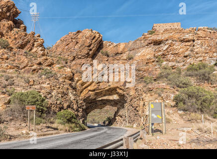 A road tunnel with an old British fort from the Boer War between Montagu and Ashton in the Western Cape Province Stock Photo