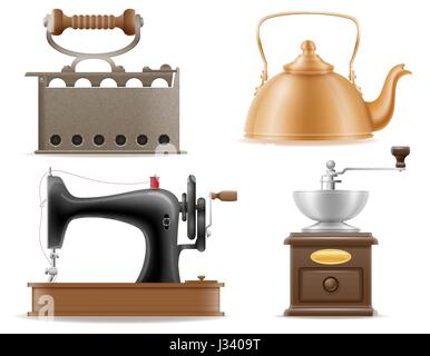 domestic appliances old retro vintage set icons stock vector illustration isolated on gray background Stock Vector
