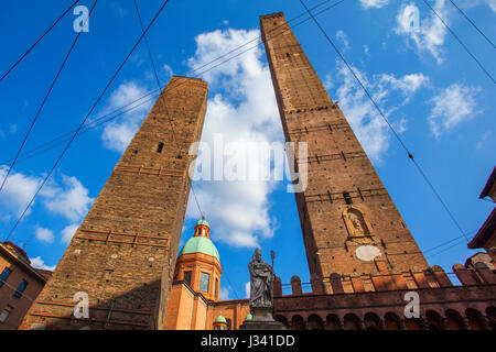 Garisenda and Asinelli towers. Bologna, Emilia Romagna, Italy. Stock Photo