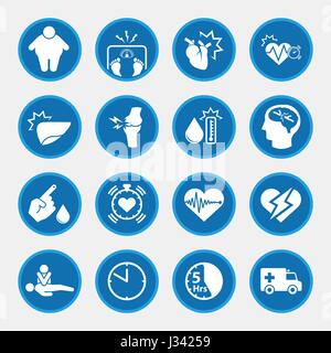 obesity related diseases icons Stock Vector