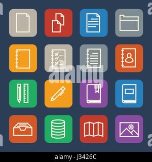 Simple Documents and Library icons set for Website and Mobile applications. Flat design. Stock Vector