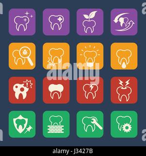 Tooth ,teeth dental vector icons set. Flat design Stock Vector