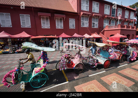 Rickshaws (trishaw) in UNESCO World Heritage Malacca, Malaysia Stock Photo