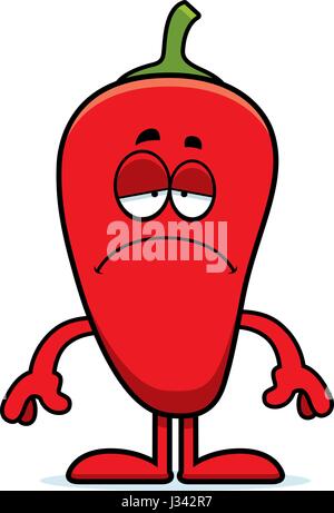 A cartoon illustration of a chili pepper looking sad. Stock Vector