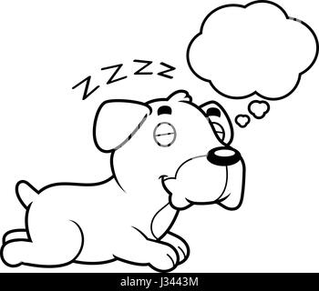 A cartoon illustration of a Boxer dog sleeping and dreaming. Stock Vector