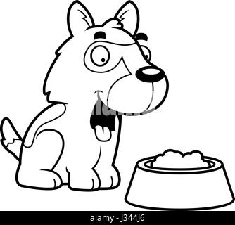 A cartoon illustration of a German Shepherd with a bowl of food. Stock Vector