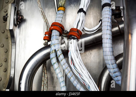 Electric cable. Components of the electrical circuit. Industrial details selective focus Stock Photo