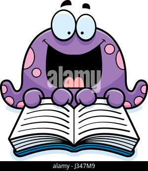 A cartoon illustration of an octopus reading a book Stock Vector Image ...