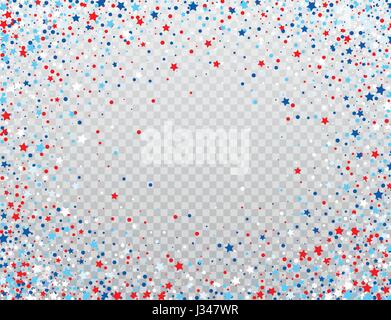 USA celebration confetti stars in national colors for American independence day isolated on background. Vector illustration Stock Vector