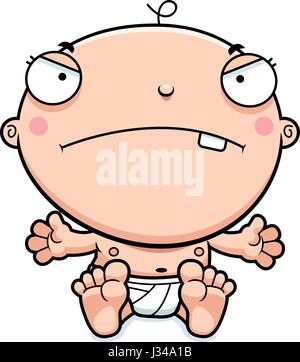 A cartoon illustration of a baby boy looking mad. Stock Vector