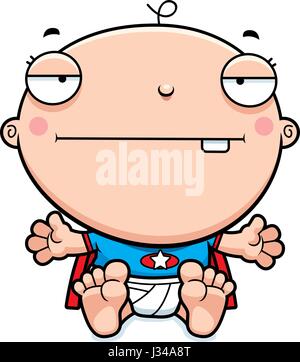 A cartoon illustration of a baby superhero looking bored. Stock Vector