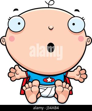 A cartoon illustration of a baby superhero looking surprised. Stock Vector