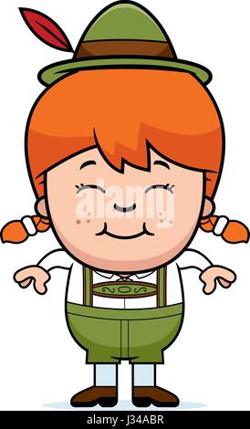 A cartoon illustration of a German girl in lederhosen smiling. Stock Vector