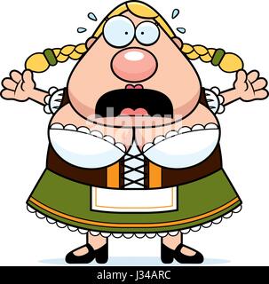 A cartoon illustration of a Oktoberfest woman panicking. Stock Vector