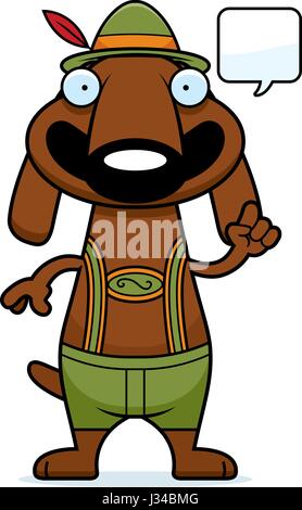 A cartoon illustration of a dachshund in lederhosen talking. Stock Vector