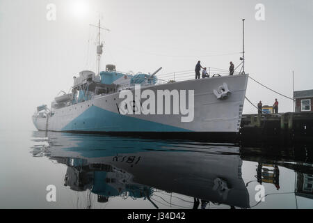 Last corvette HMCS SACKVILLE alongside in fog at Halifax, Nova Scotia, Canada. Stock Photo