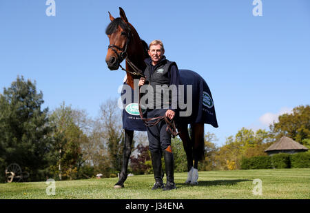 Nick Skelton with Big Star during the media day at Ardencote Farm, Alcester. Stock Photo