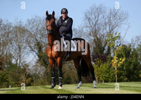 Nick Skelton with Big Star during the media day at Ardencote Farm, Alcester. Stock Photo