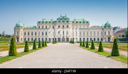 Beautiful view of famous Schloss Belvedere, built by Johann Lukas von Hildebrandt as a summer residence for Prince Eugene of Savoy, in Vienna, Austria Stock Photo