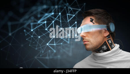 man with futuristic glasses and sensors Stock Photo