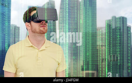 man in virtual reality headset or 3d glasses Stock Photo
