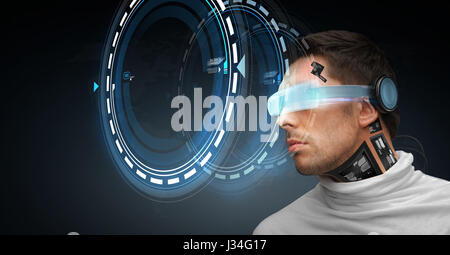 man with futuristic glasses and sensors Stock Photo