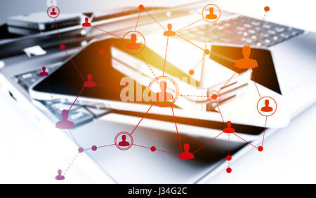 Social networking technologies with laptop, smartphone and tablet. Social media concept Stock Photo