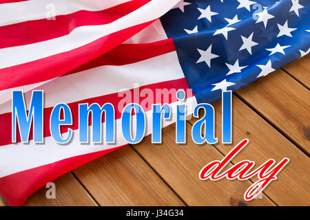 memorial day words over american flag on wood Stock Photo