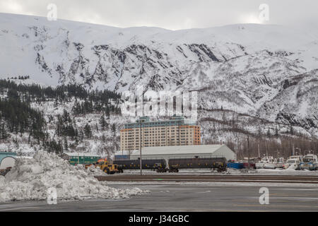 Begich Towers Condominiums in Whittier, Alaska, USA, where most of the population of Whittier live Stock Photo