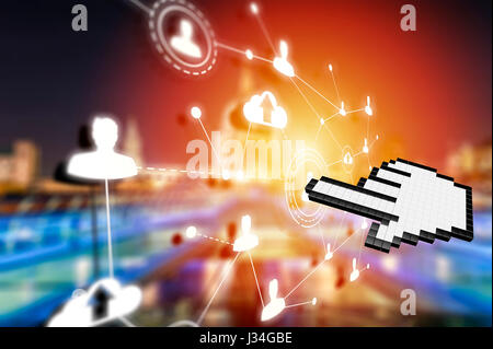 Social networking technologies and an hand cursor in London. Social media concept Stock Photo
