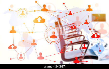 Social networking technologies in an office. Social media concept Stock Photo