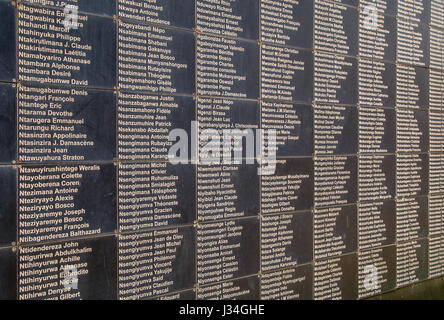 Wall of names of the more than 250,000 victims of the Rwandan Genocide at the Kigali Memorial Centre in Kigali, Rwanda, Africa Stock Photo