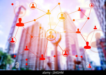 Social networking technologies in New York city. Social media concept Stock Photo