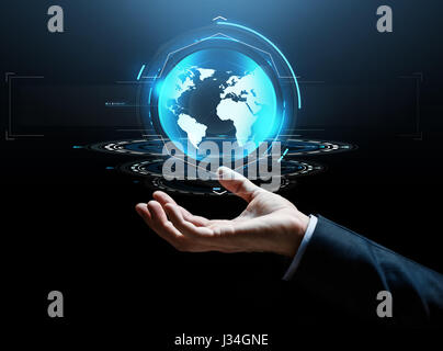 businessman hand virtual earth projection Stock Photo
