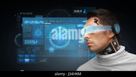 man with futuristic glasses and sensors Stock Photo