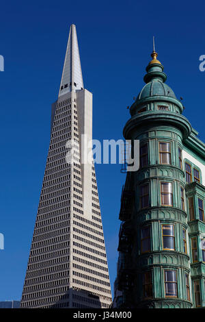 Financial district and Transamerica Pyramid in San Francisco, California, USA Stock Photo