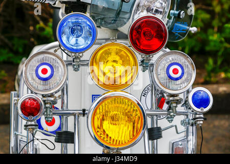 Headlights and spotlights on a Scooter decorated in Mod design Stock Photo