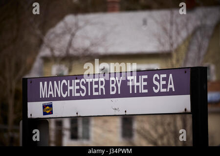 Sign map and timetable on the railroad station Manchester by the Sea, Boston, Massachusetts, United States, USA, Stock Photo