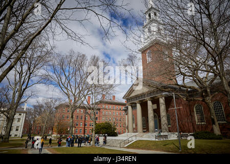 Memorial Church in Harvard Yard ,  Harvard University building , Camebridge,,  Boston, Massachusetts, United States, USA, Stock Photo