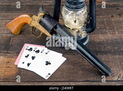 Dead man's hand , ace's and eights in the old wild west. Stock Photo