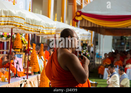 Monk elevation ceremony, Wat Ongtou, Vientiane Stock Photo