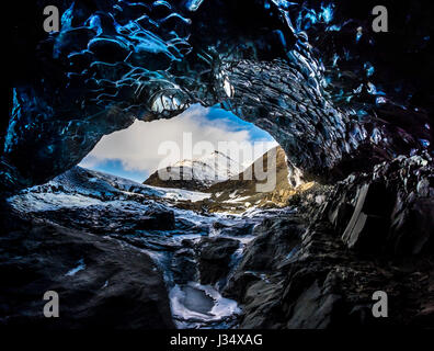 JOKULSARLON, ICELAND - CIRCA MARCH 2015: Ice cave near the Glacial Lagoon in the  Vatnajökull National Park