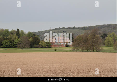 View across an empty field towards Chequers (Chequers Court), the country residence of the Prime Minister of the United Kingdom. Stock Photo