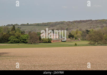 View across an empty field towards Chequers (Chequers Court), the country residence of the Prime Minister of the United Kingdom. Stock Photo