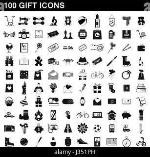 100 gift icons set, simple style Stock Vector